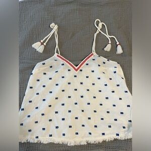 Breezy tank with tie strap and beading detail